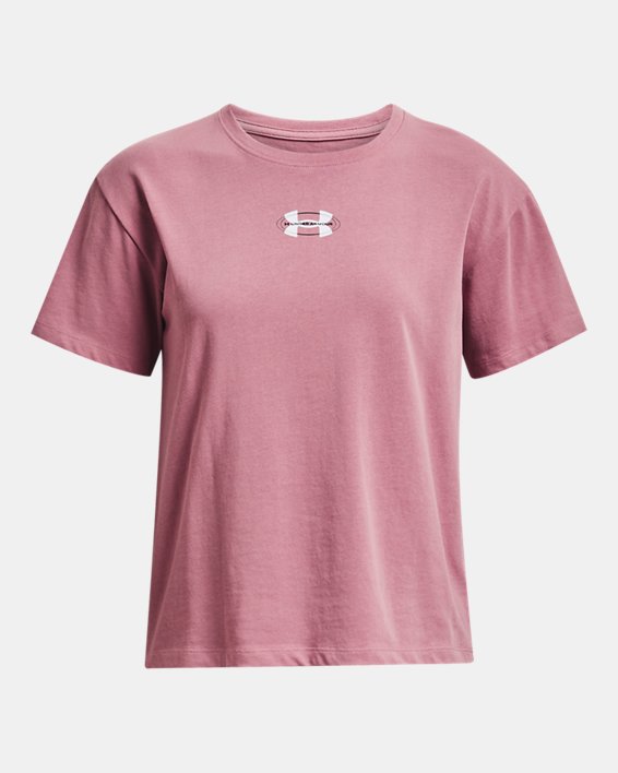 เสื้อแขนสั้นมีน้ำหนัก UA Crest สำหรับผู้หญิง in Pink image number 4